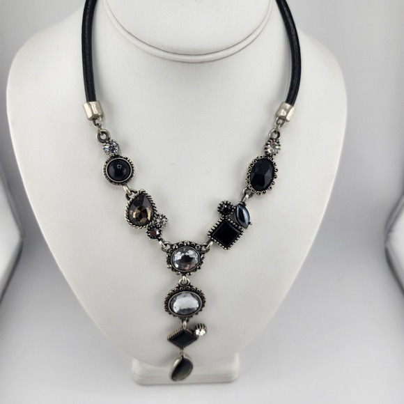 Y Drop Chunky Rhinestone Cord Necklace Gothic Victorian - Picture 5 of 6